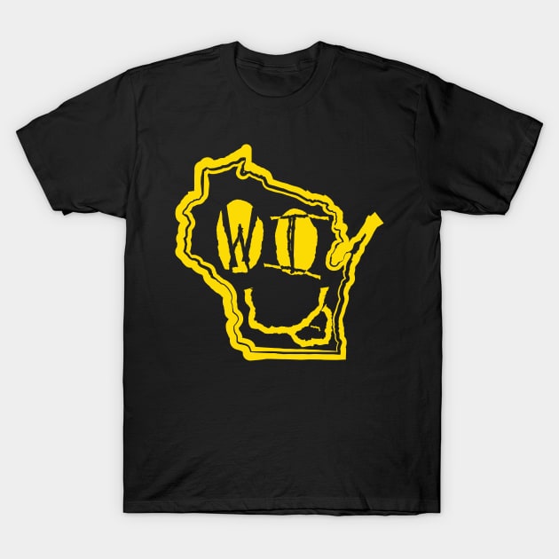 WI Eyes Wisconsin Grunge Smiling Face Black background T-Shirt by pelagio